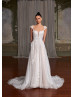 Beaded Ivory Lace Tulle Floral Wedding Dress With Detachable Cap Sleeves